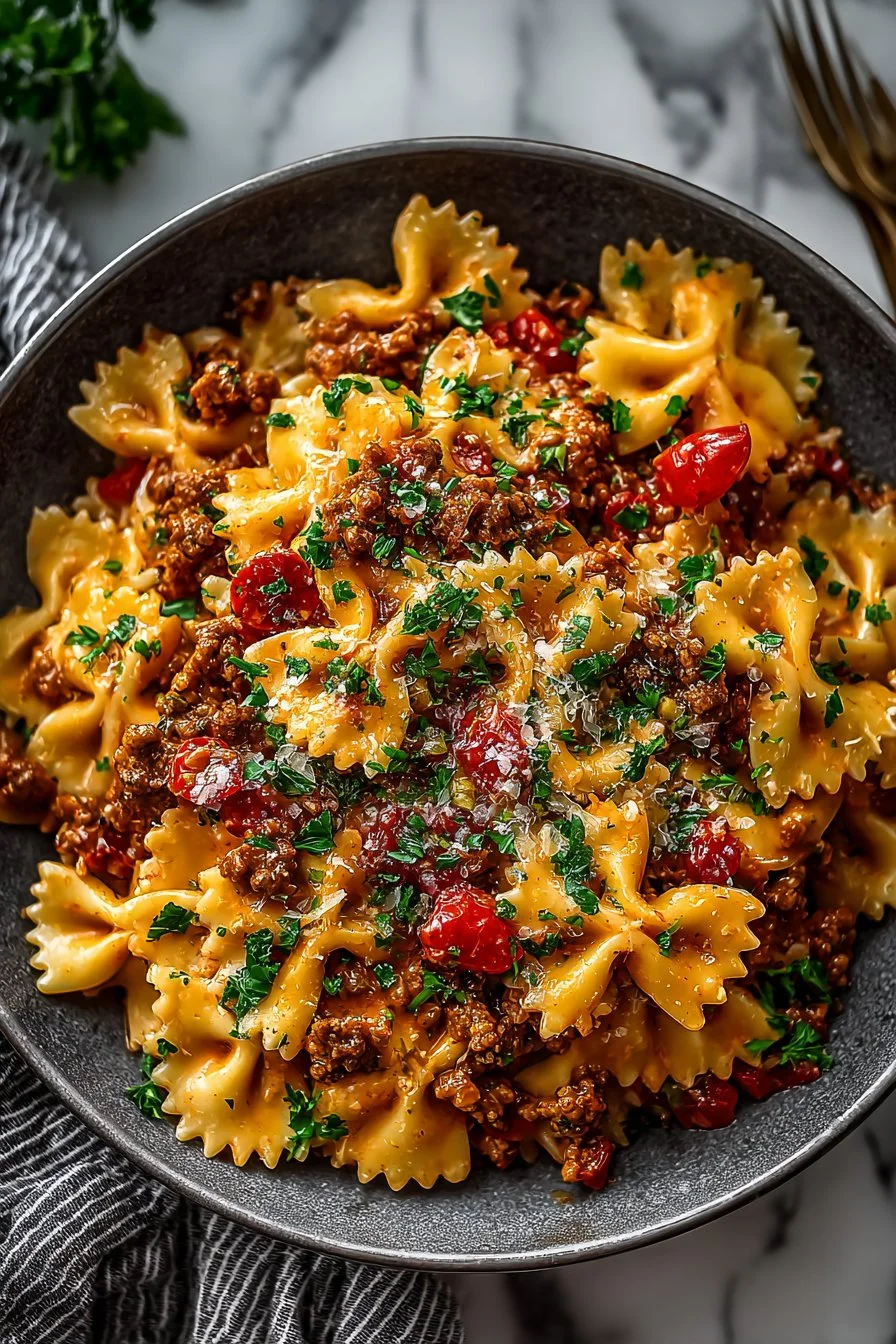 Easy Skillet Bowtie Pasta With Ground Beef And Velveeta