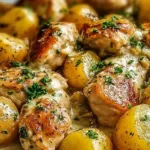 Delicious Garlic Parmesan Chicken with potatoes in a crockpot.