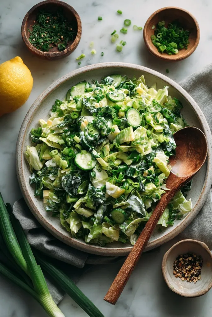 Green Goddess Chopped Salad with Cabbage and Creamy Herb Dressing