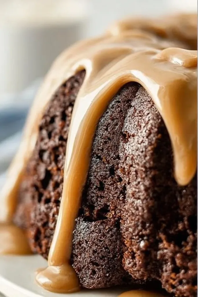Indulgent chocolate bundt cake with rich frosting and chocolate drizzle