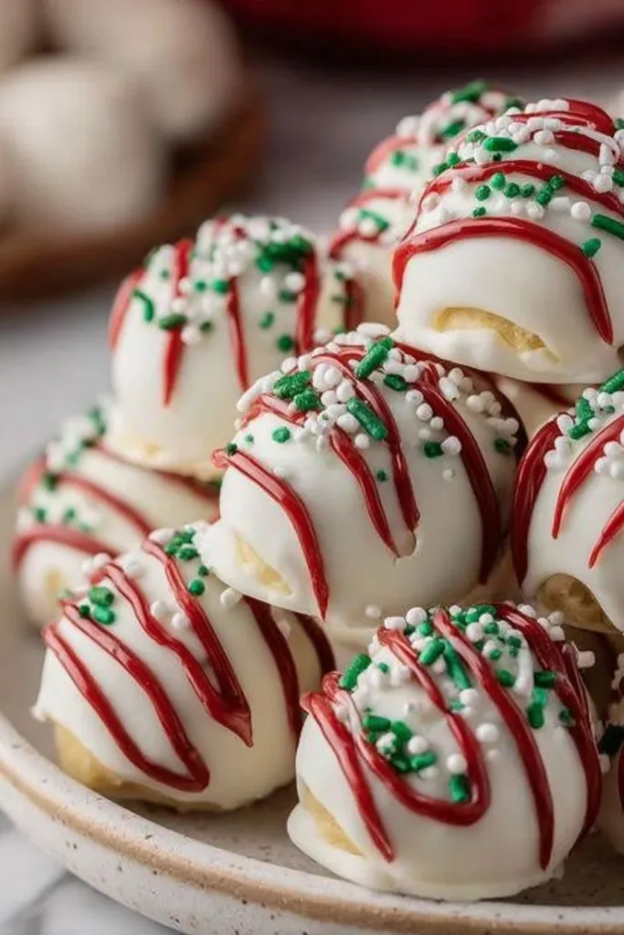 Little Debbie Christmas Tree Cake Truffles displayed on a festive table.