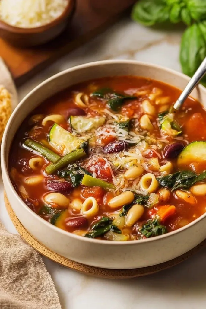 Olive Garden Minestrone Soup 2 Bowl of Olive Garden minestrone soup with fresh vegetables and pasta