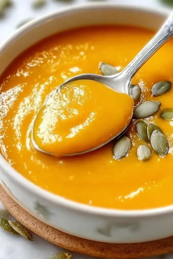 Bowl of homemade Panera-style butternut squash soup garnished with herbs