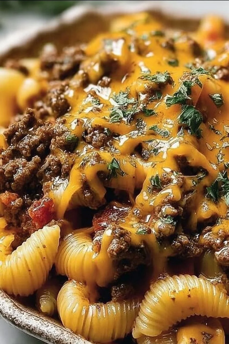 The Best Crockpot Cheesy Ranch Beef Pasta Shells