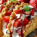 Strawberry crunch cheesecake tacos with golden Oreo crumble topping