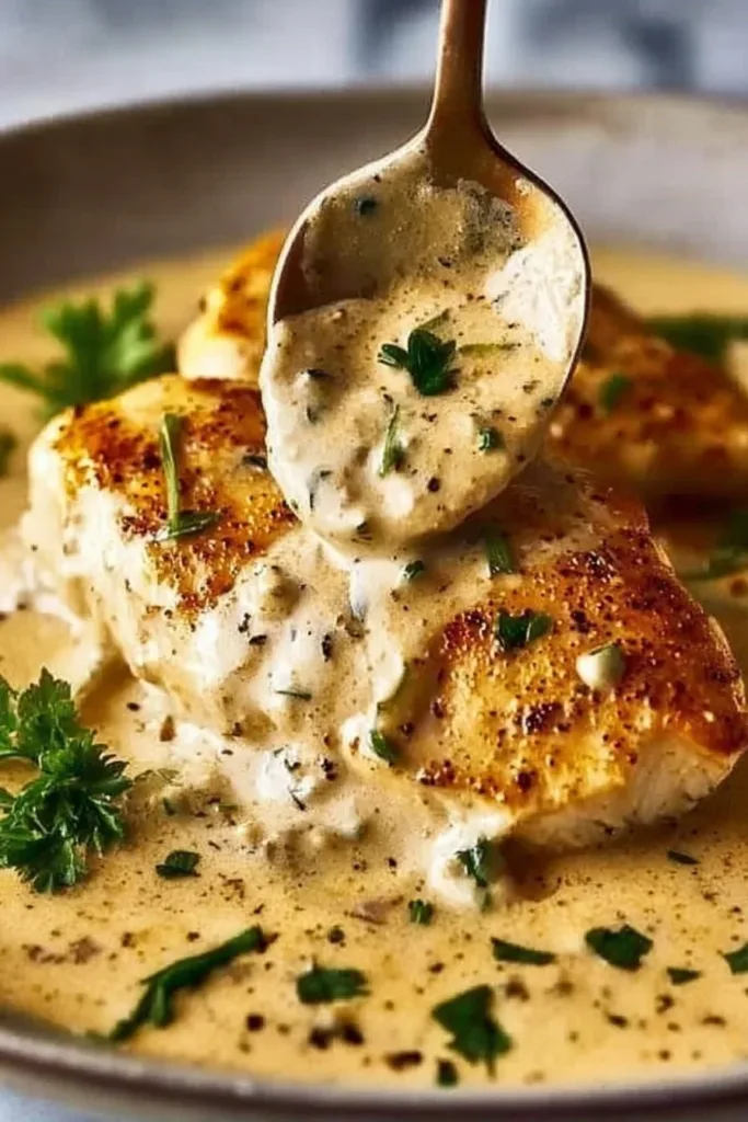 Cozy crock pot ranch chicken dinner served with herbs and vegetables