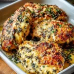 Delicious baked ranch chicken served on a plate with herbs and spices.
