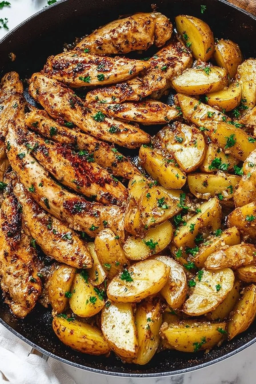 Amazing Garlic Butter Chicken and Potatoes Skillet Recipe