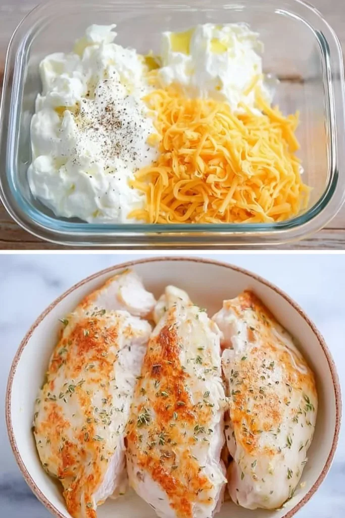 Amazing Garlic Cheddar Chicken Bake 2 Baked Garlic Cheddar Chicken on a plate, garnished with herbs.