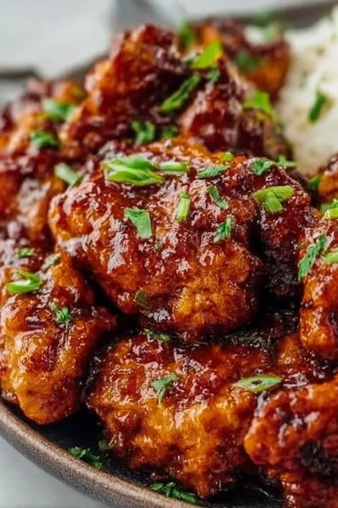 Delicious Honey Butter Chicken served on a plate with a side of vegetables.
