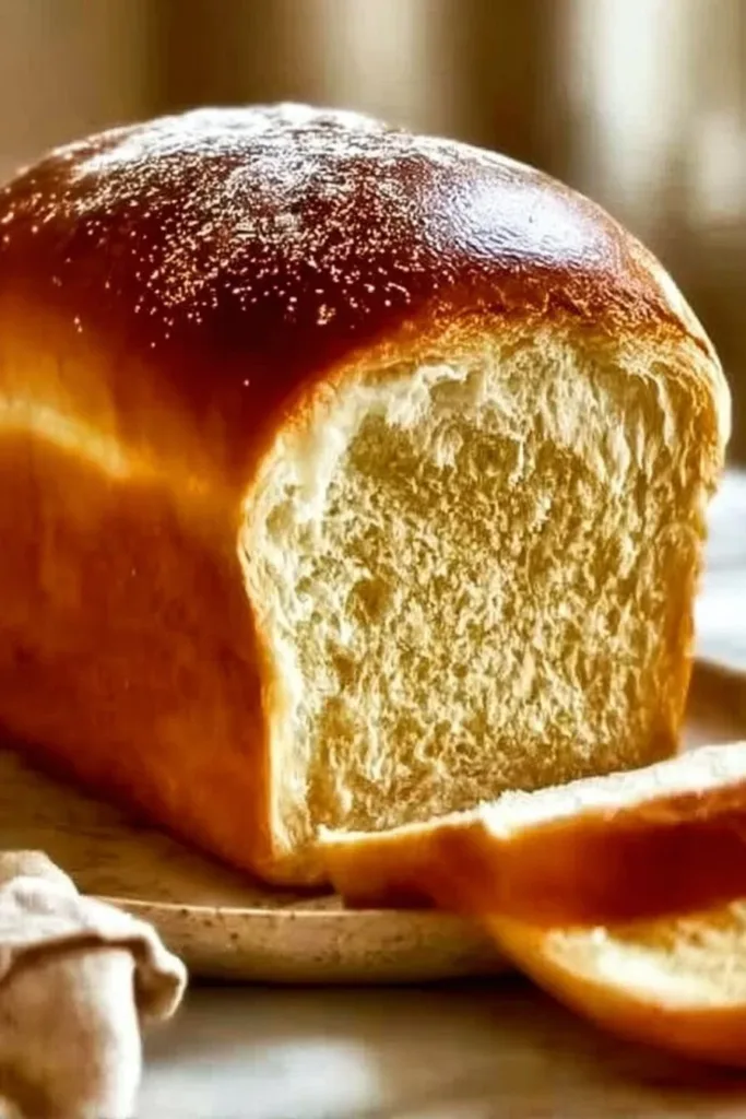 Loaf of honey buttermilk bread fresh out of the oven