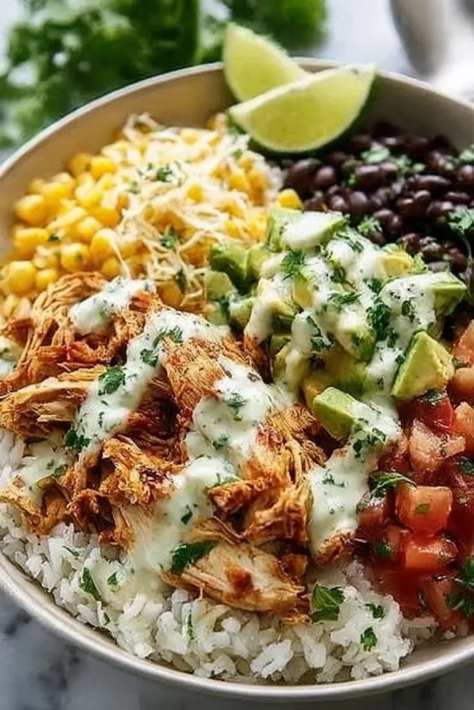 Delicious slow cooker chicken burrito bowl with fresh ingredients