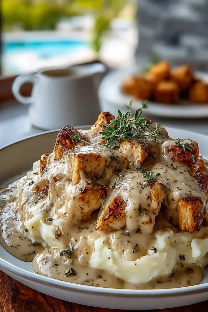 Delicious creamy chicken dish prepared in a slow cooker with herbs and spices