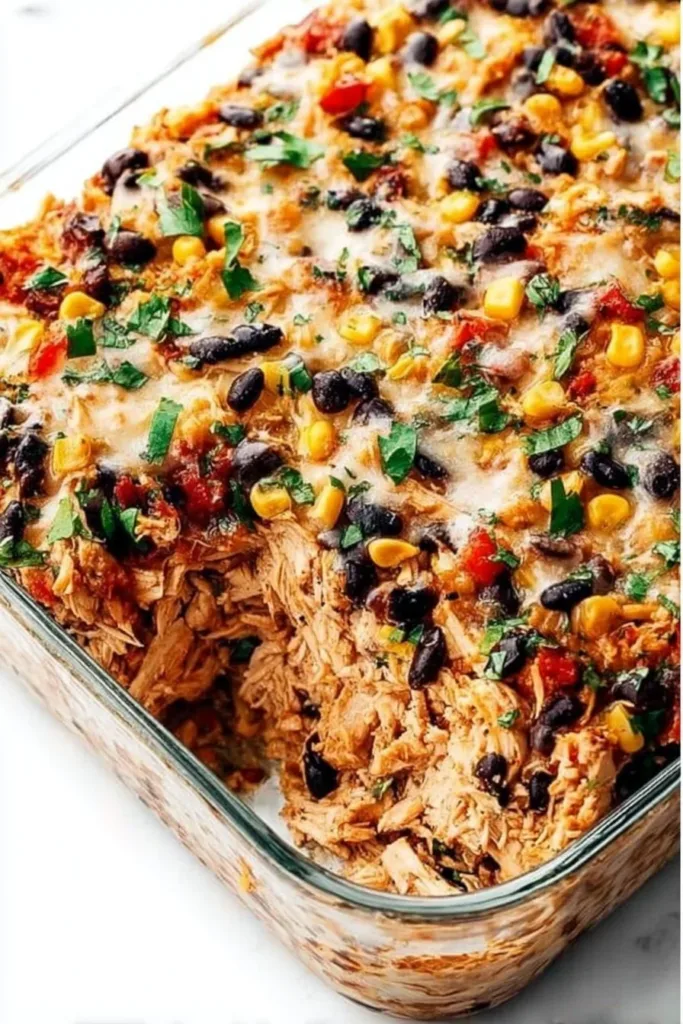 Chicken Burrito Casserole 3 Delicious Chicken Burrito Casserole topped with cheese and fresh toppings