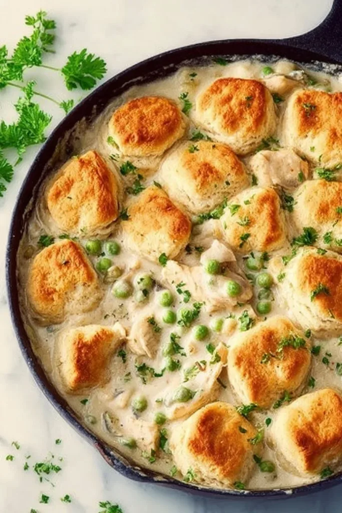Cozy Chicken Pot Pie Skillet That Warms the Soul 2 Cozy chicken pot pie skillet with golden crust and fresh vegetables