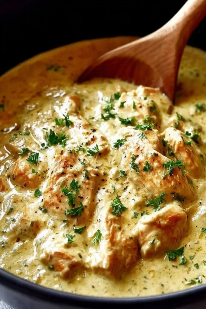Cozy Creamy Italian Chicken served with herbs and creamy sauce