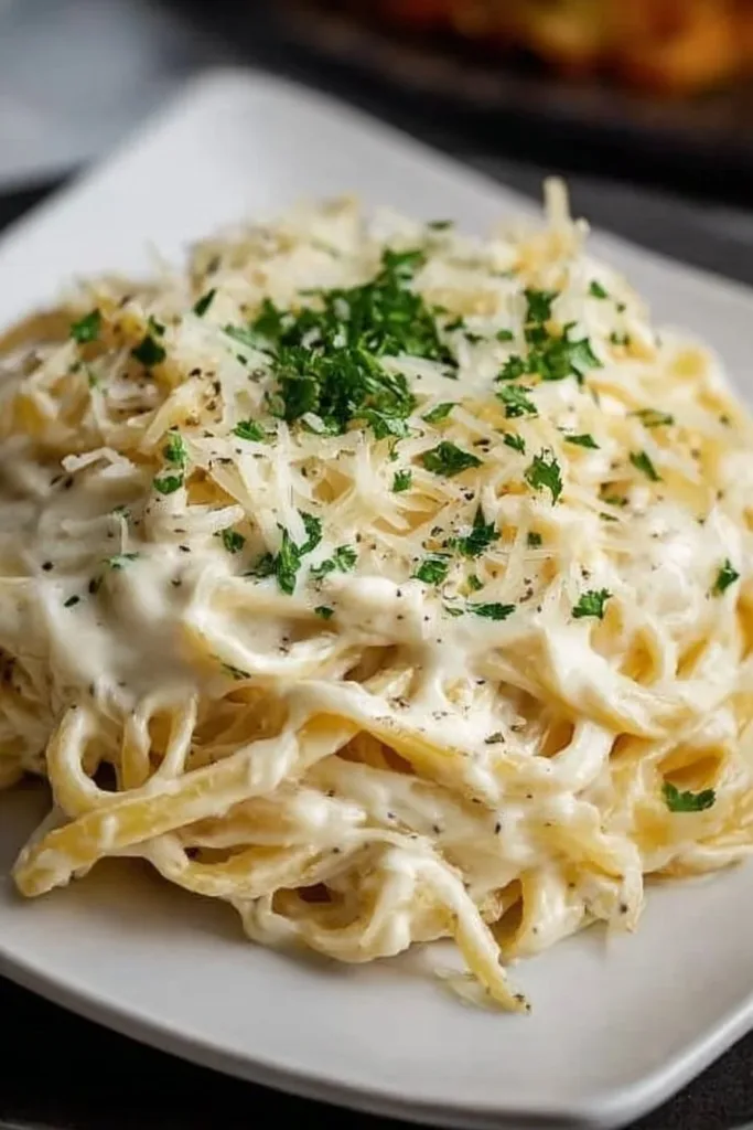 Creamy Alfredo sauce served over pasta in a comforting dish