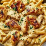 Plate of Crock Pot Creamy Cajun Chicken Pasta with colorful toppings.