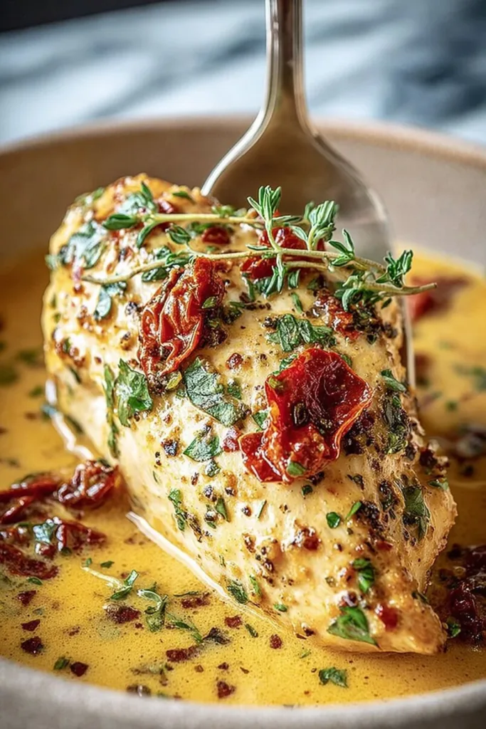 Delicious Crockpot Marry Me Chicken with creamy sauce and herbs