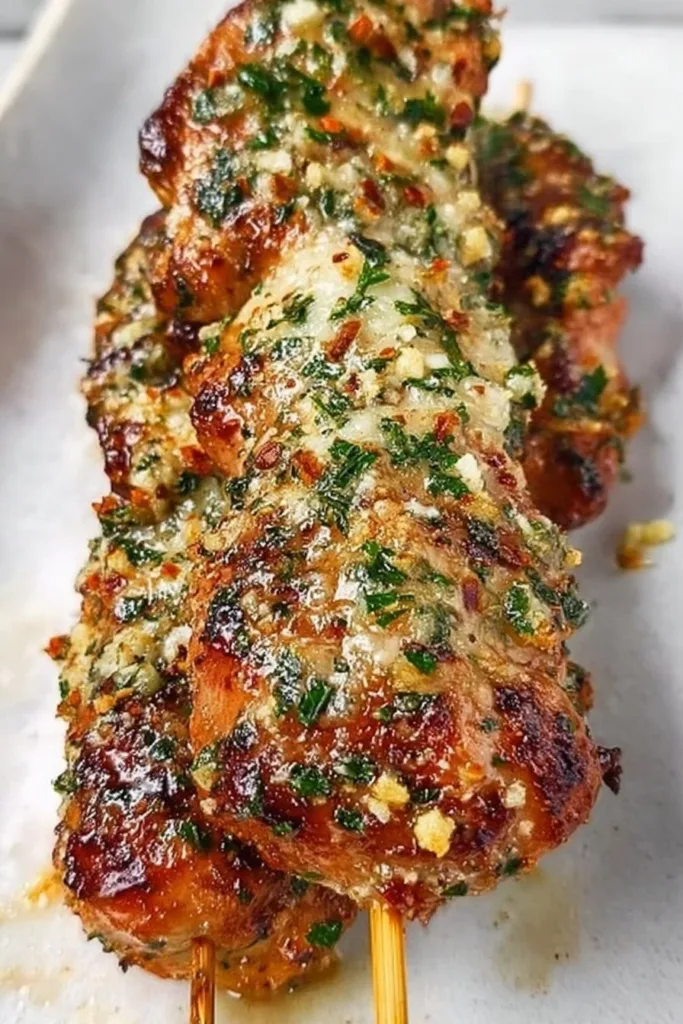 Garlic Parmesan Chicken Skewers 2 Delicious Garlic Parmesan Chicken Skewers grilled to perfection