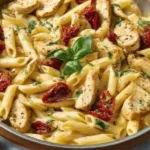 Delicious Marry Me Chicken Pasta with creamy sauce and herbs on a plate