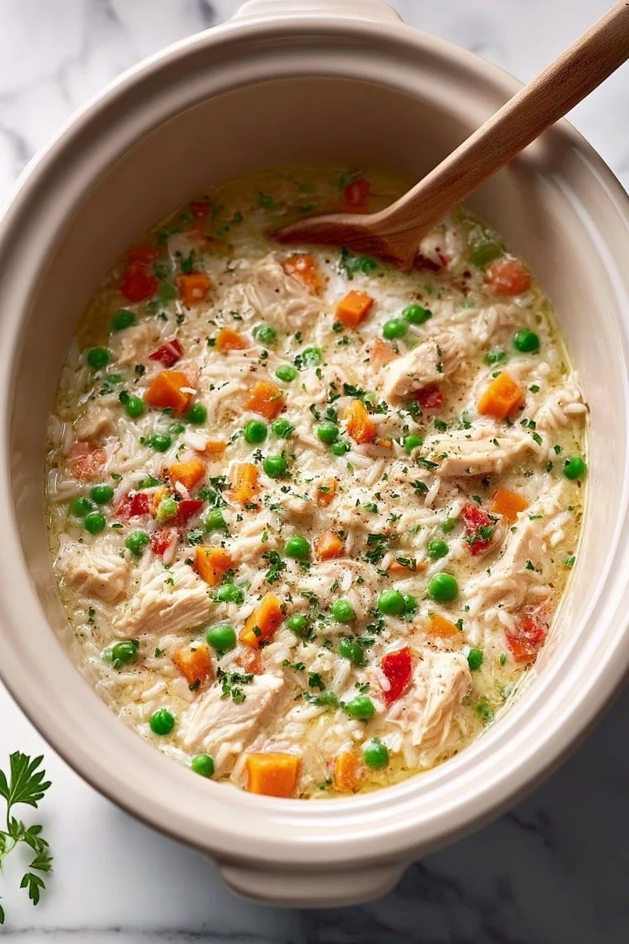 Slow Cooker Chicken and Rice with Vegetables and Parmesan Recipe
