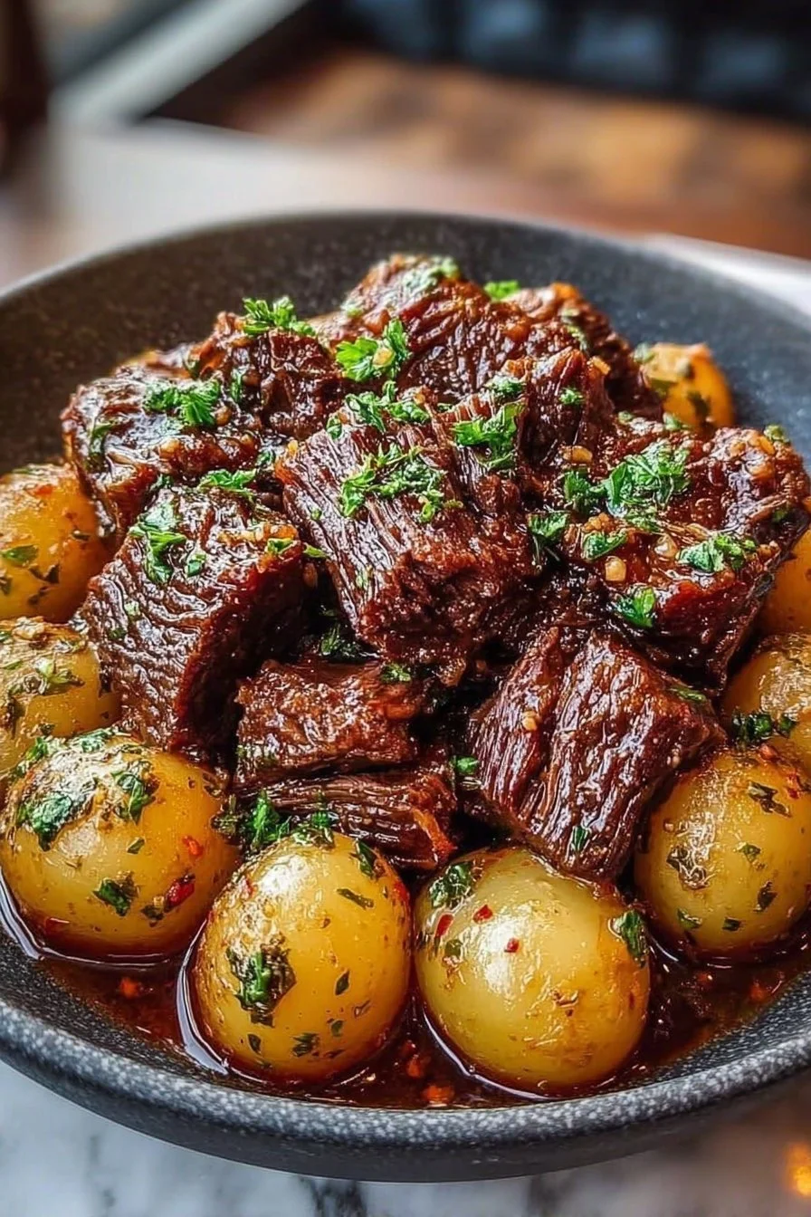 Slow Cooker Garlic Butter Beef with Potatoes