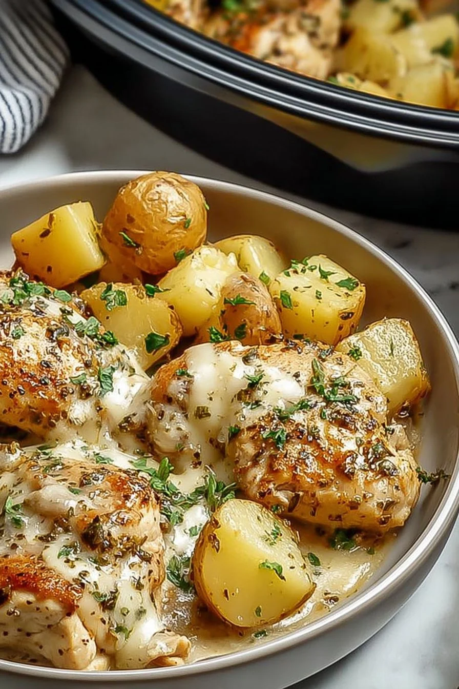 Slow Cooker Parmesan Garlic Chicken and Potatoes