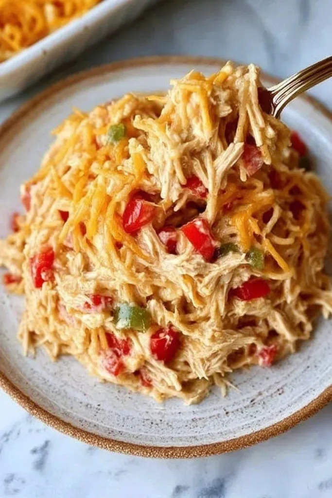 Southern Chicken Spaghetti with RoTel 2 Delicious Southern Chicken Spaghetti with RoTel served on a plate