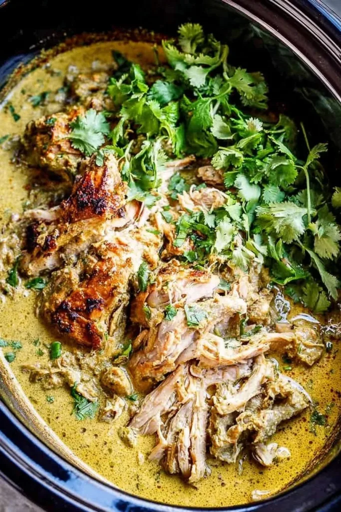 Bowl of amazing Coconut Curry Chicken made in a slow cooker