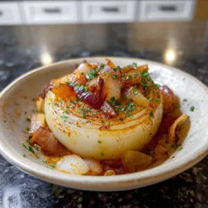 Delicious sweet onion boil served in a bowl with vibrant vegetables.