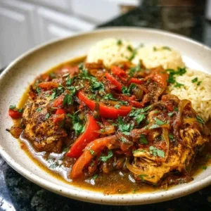 Cozy chicken dinner served with vegetables and herbs in a rustic setting.