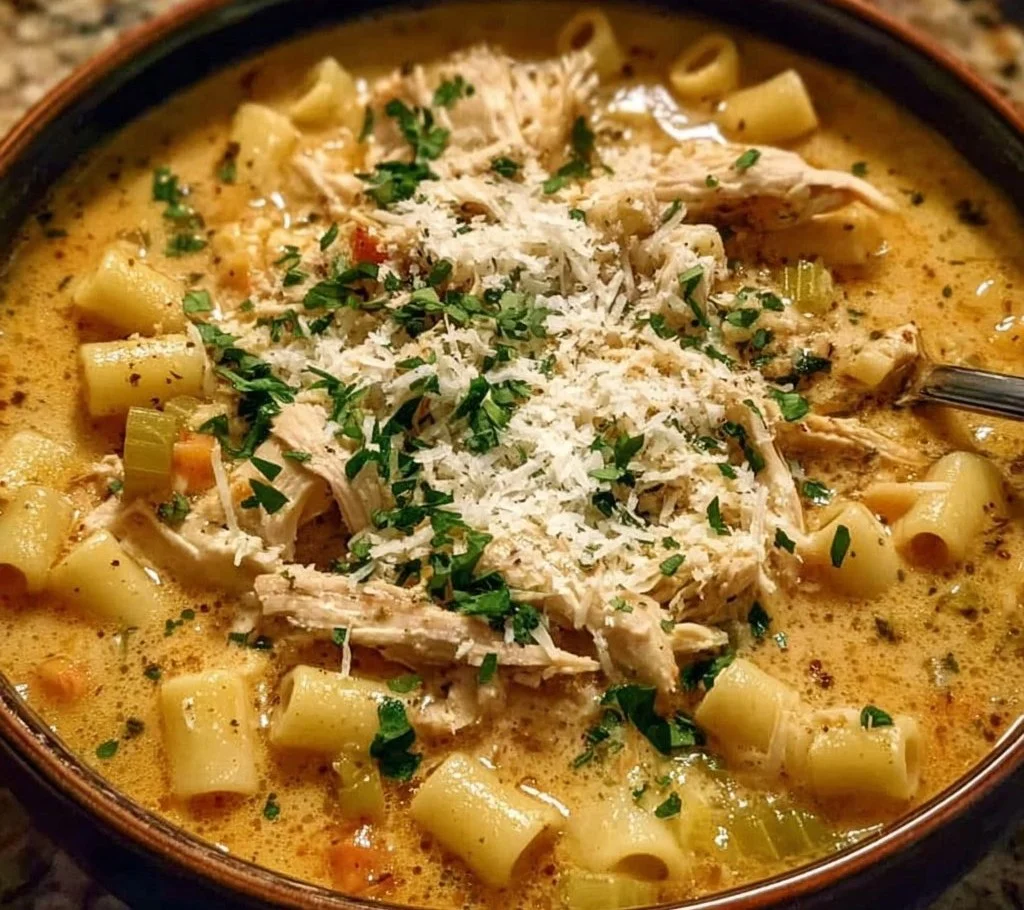 Cozy Creamy Chicken Parmesan Pasta Soup