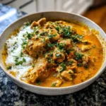 Cozy Crock Pot Indian curry dish served with rice and herbs