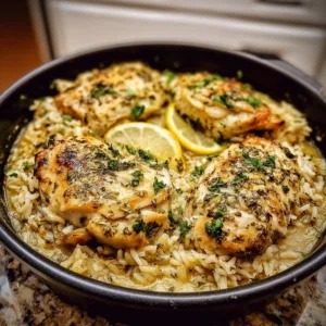 Cozy Lemon Herb Chicken served with flavorful rice
