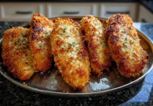 Crispy Panko Parmesan Chicken served with a side of vegetables