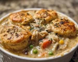 Crock Pot Chicken Pot Pie 2 Delicious Crock Pot Chicken Pot Pie served in a bowl with vegetables