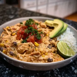 Crock Pot Fiesta Chicken with colorful vegetables and spices