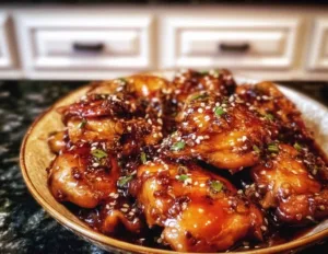 Delicious crockpot honey garlic chicken served with rice and vegetables.