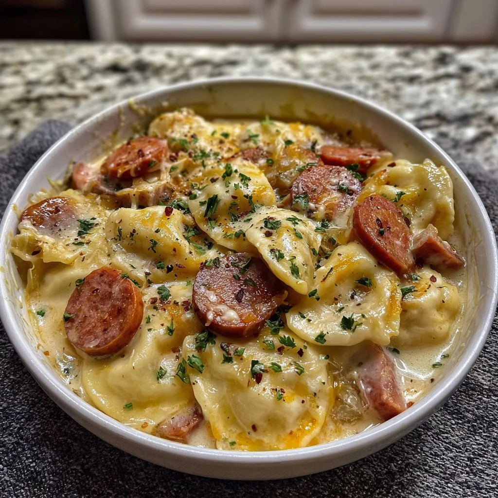 Crockpot Pierogi Casserole with Kielbasa