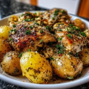Delicious Garlic Parmesan Chicken and Potatoes cooked in a crockpot