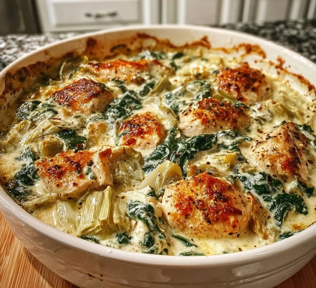 High-Protein Spinach and Artichoke Chicken Casserole
