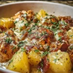 Garlic parmesan chicken and potatoes cooked in a crockpot