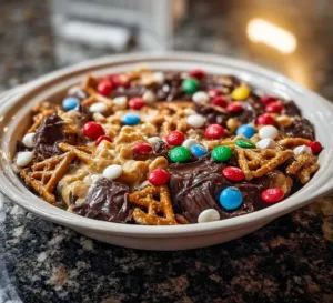 Delicious slow cooker chocolate candy in a bowl, ready to serve.