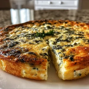 Crustless spinach and cottage cheese quiche served on a plate