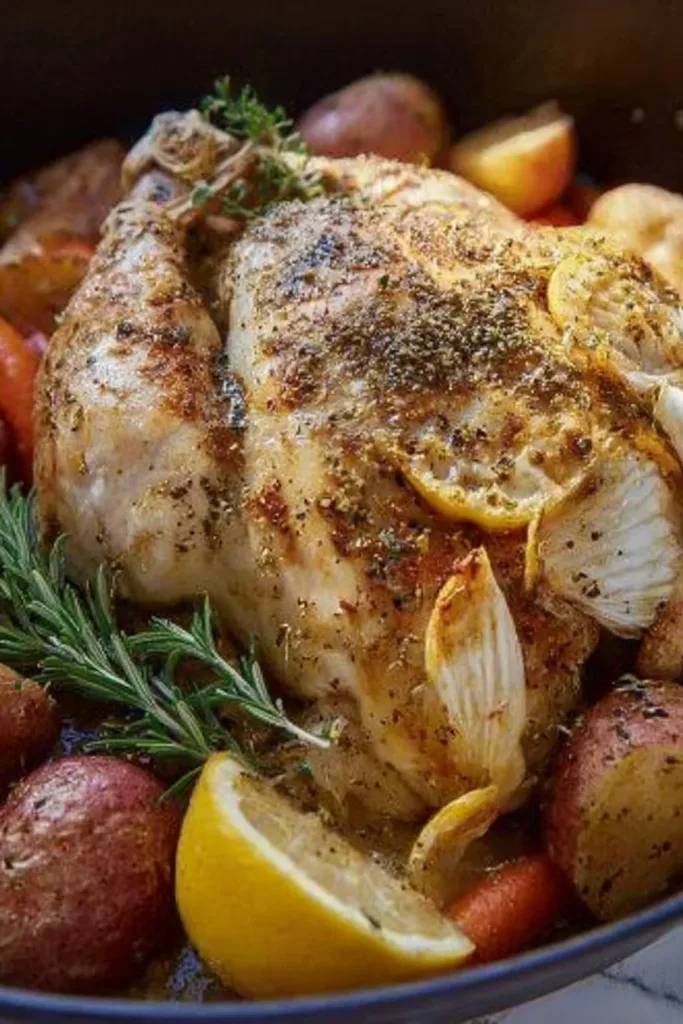 Slow Cooker Whole Chicken with Herbs 3 Slow cooker whole chicken seasoned with herbs for a flavorful meal