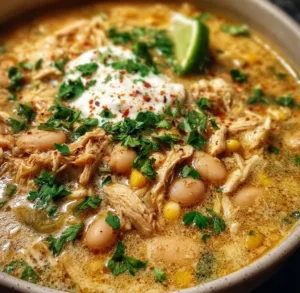 Amazing White Chicken Chili 2 Bowl of amazing white chicken chili with toppings
