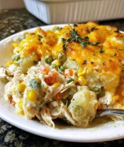 Delicious chicken vegetable casserole ready to serve for dinner