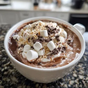 Creamy crockpot hot chocolate in a cozy setting with marshmallows
