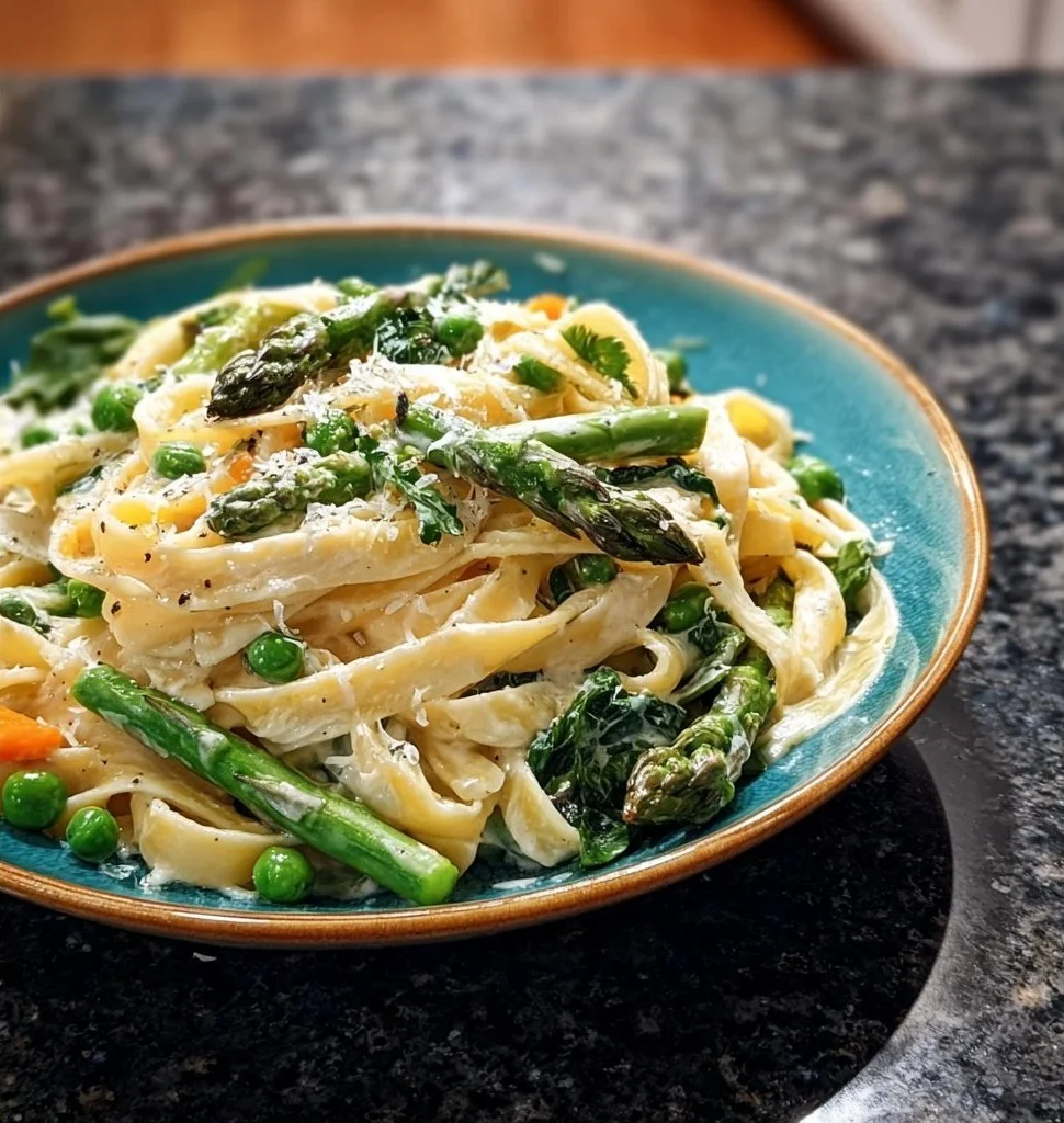 Creamy Spring Vegetable Fettuccine Alfredo